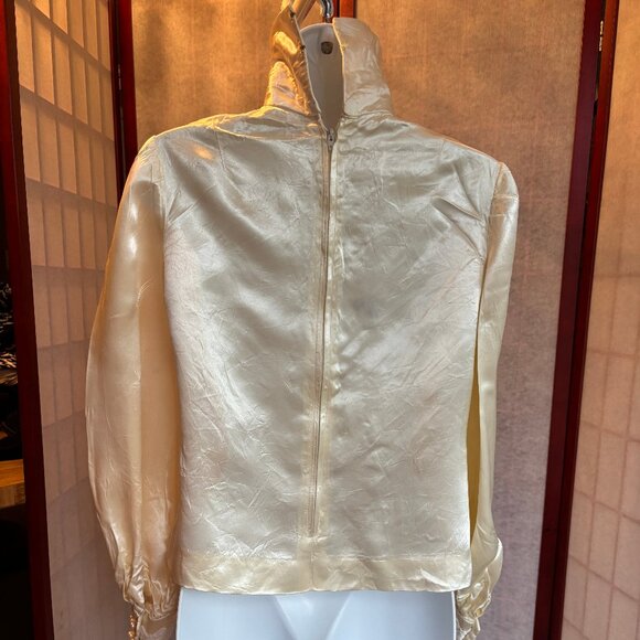 Hand Made Satin High Neck Blouse with Lace Trim and Pearl buttons - Picture 3 of 11
